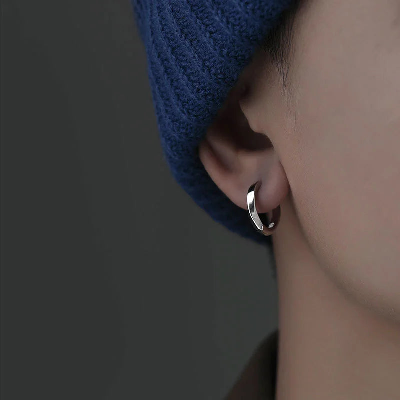 12MM Hoops Earrings For Men Jewelry Personality 925 Sterling Silver Male Party Accessories