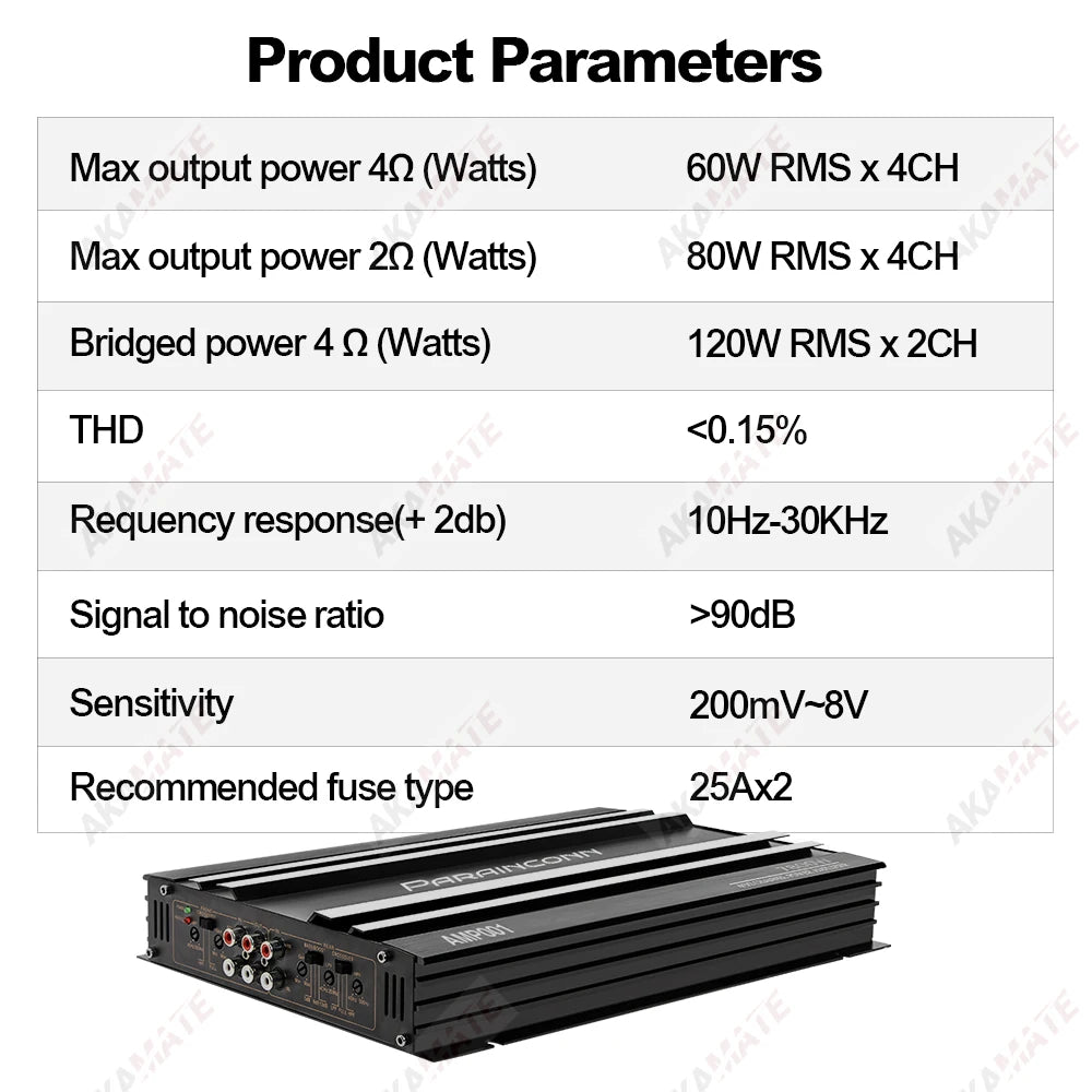 Car Audio Amplifier Upgrade Power Four-channel 4-way Speaker Subwoofer Treble Mid-bass Digital Stereo Surround