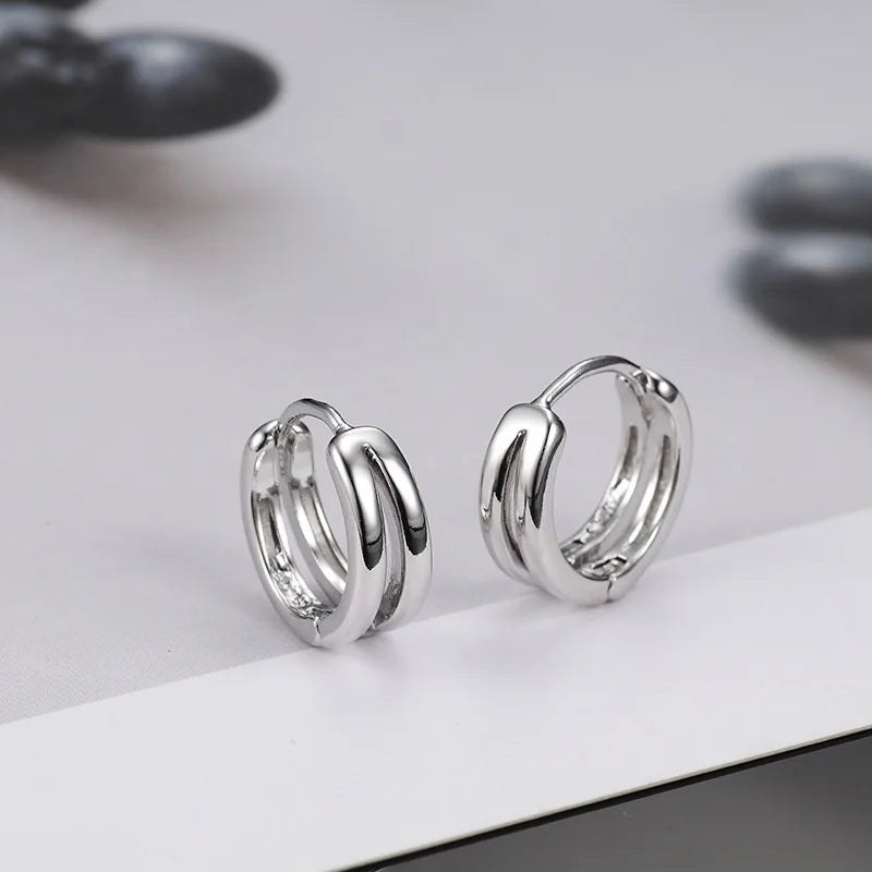 1 Pair Hollow Double Ring Small Hoop Earrings For Men Women New Trend Black Silver-color Hip Hop Party Gothic Ear