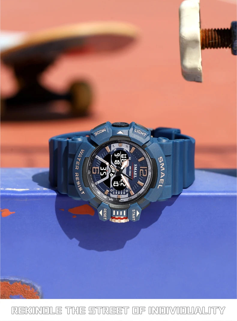 Sport Watch Men SMAEL 50M Waterproof Wristwatches Dual Time Display Multi-function Sports Clocks 8065 Mens Watches