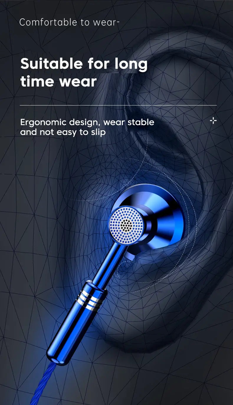 Metal Wired Earphones Sport Running Gaming Music Headphone 3.5mm In-Ear Headset with Microphone 9D Surround Sound