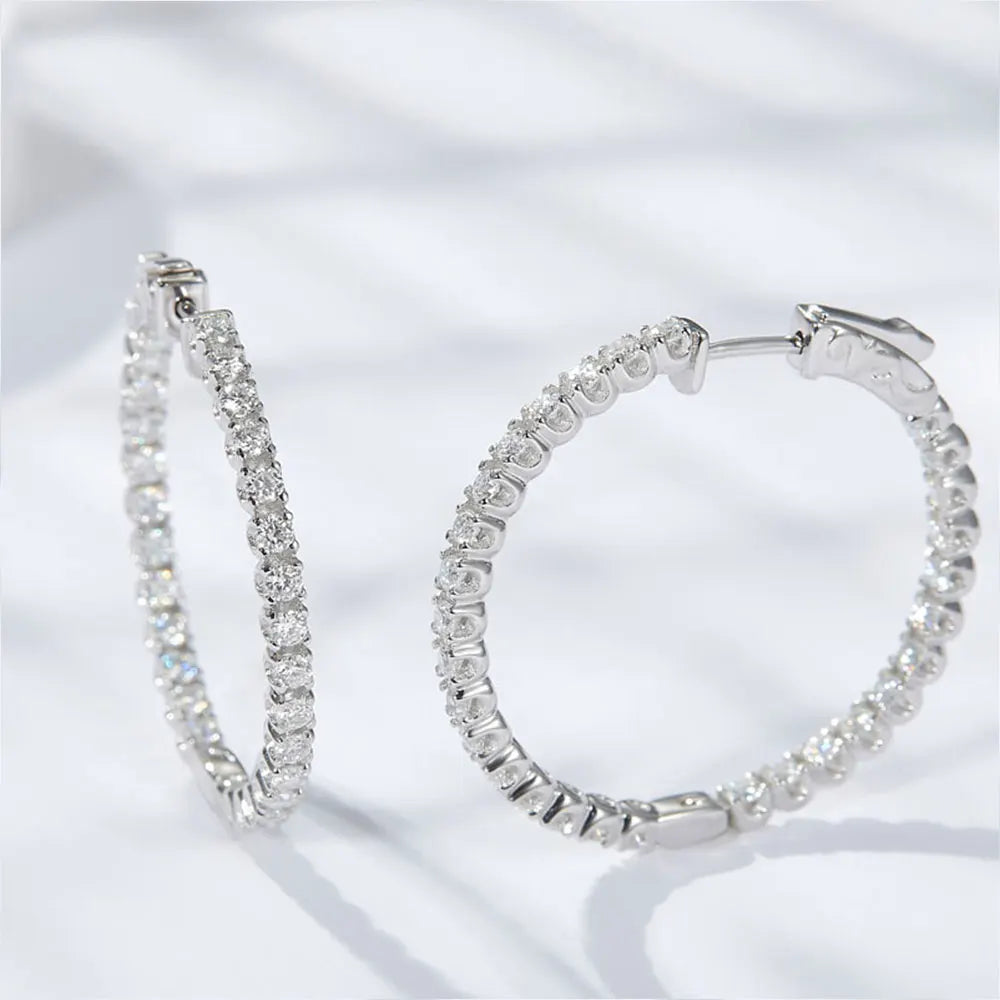 Hoop Moissanite Earrings for Women GRA Certified 2mm D VVS1 s925 Sterling Silver Plated 18k White Gold Diamond Wedding