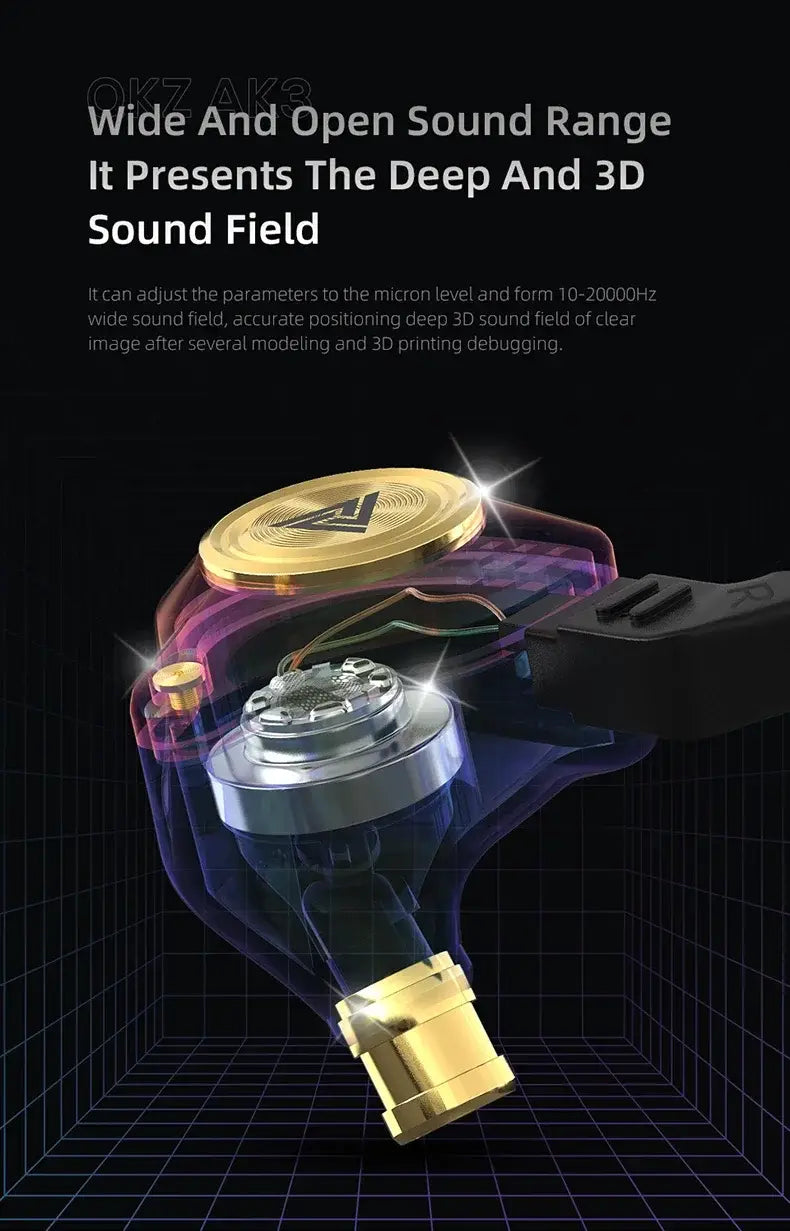 QKZ AK3 FiLe gold-plated in-ear monitor with purple housing