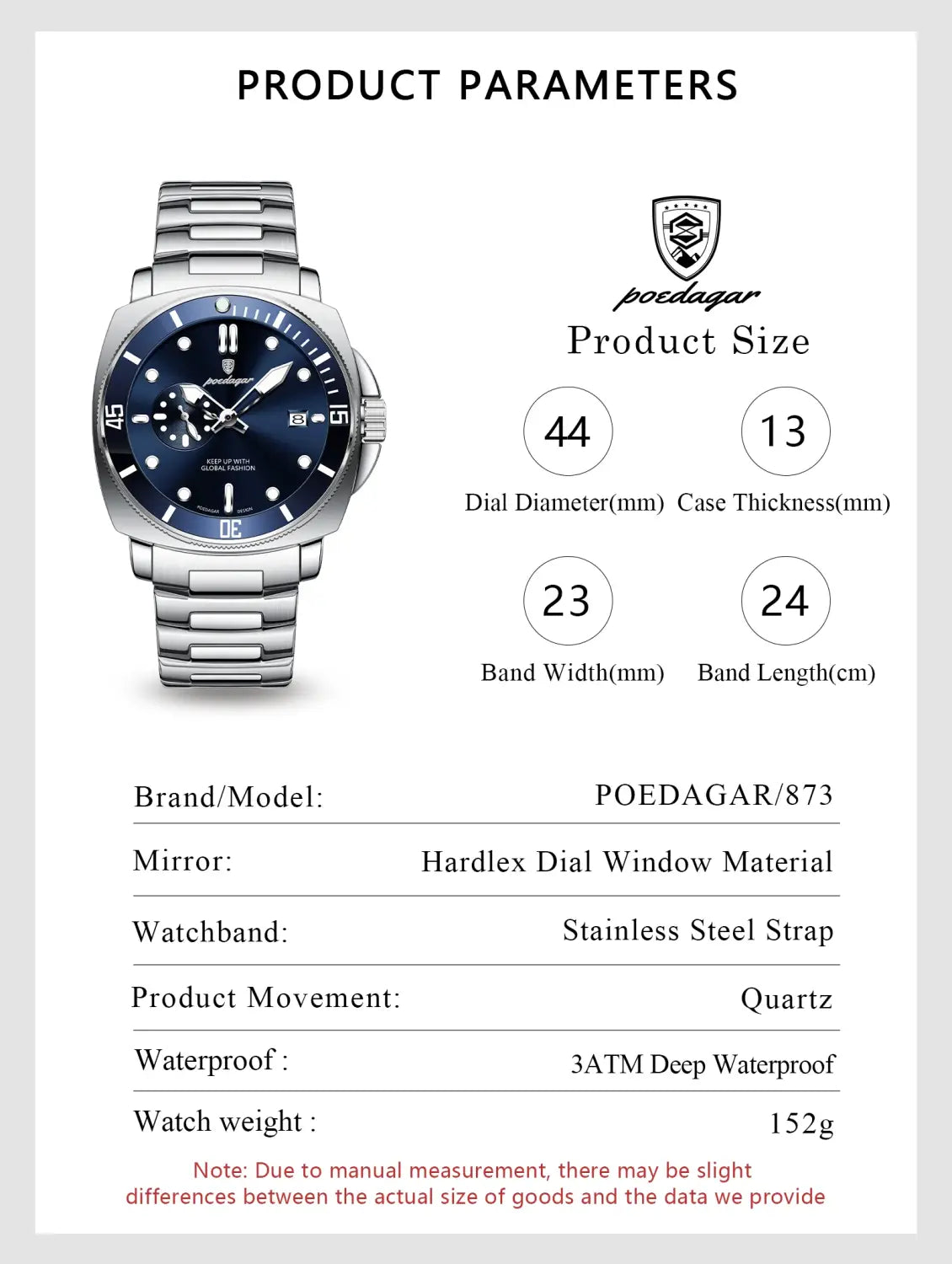 POEDAGAR Luxury Sports Man Wristwatch Luminous Waterproof Date Watch For Men Business Stainless Steel Quartz Men’s