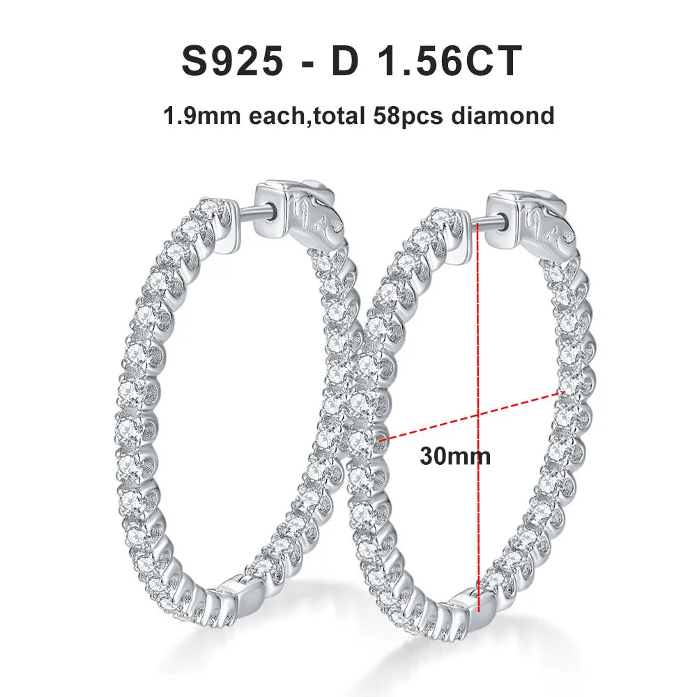 Hoop Moissanite Earrings for Women GRA Certified 2mm D VVS1 s925 Sterling Silver Plated 18k White Gold Diamond Wedding