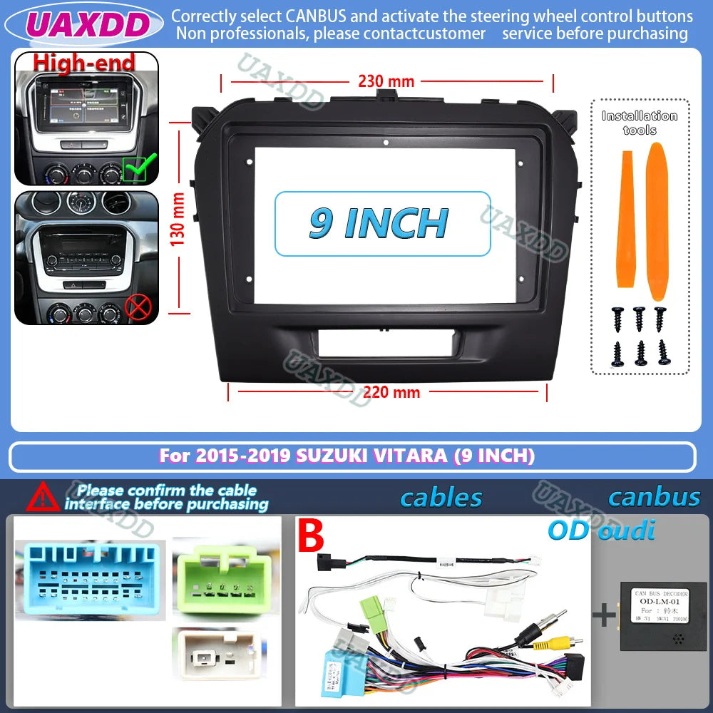 2 din 9 inch Car Radio installation DVD GPS Plastic Fascia Panel frame For SUZUKI Vitara 2015-2019 Dash Mount Kit cable