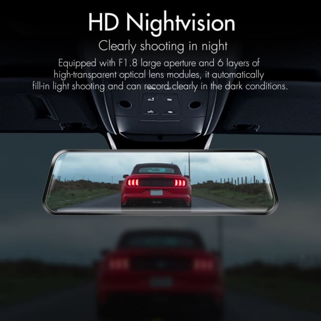 A26 2K Full HD 1080P Dash Cam 9.66 Inch IPS Display Night Vision Parking Monitor Car DVR Dashboard Camera W/ Rearview