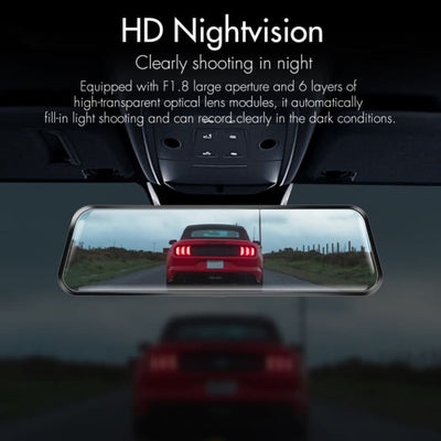 A26 2K Full HD 1080P Dash Cam 9.66 Inch IPS Display Night Vision Parking Monitor Car DVR Dashboard Camera W/ Rearview