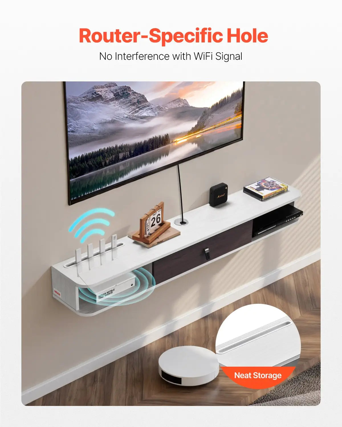 TV Schrank Hängend Wandhalterung Fernsehschrank Mit Kabelloch Schwebendes TV-Regal Stauraum Für DVD-Player Kabelbox