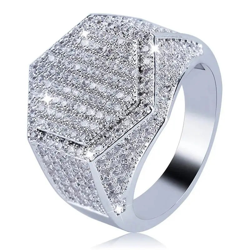 Hip Hop Man Ring Micro Pave CZ Silver Gold Color Square Rings For Men Jewelry