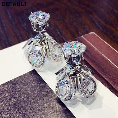 AAA Cubic Zircon Crystal Front Back Double Sided Stud Earrings For Women Firefly Jewelry Bijoux Sterling Silver