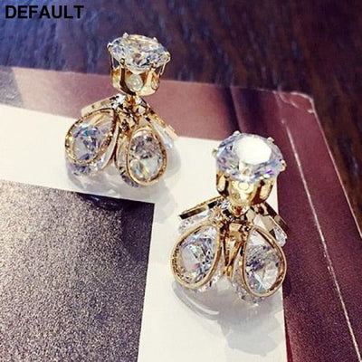 AAA Cubic Zircon Crystal Front Back Double Sided Stud Earrings For Women Firefly Jewelry Bijoux Sterling Silver