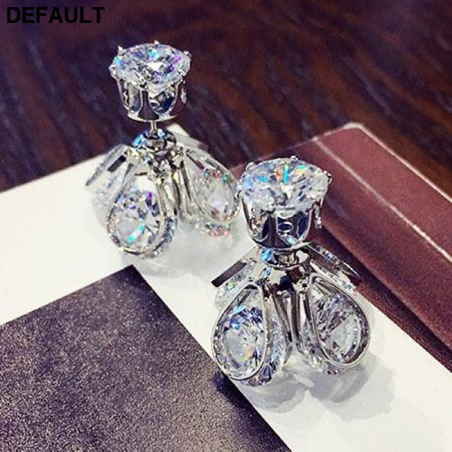 AAA Cubic Zircon Crystal Front Back Double Sided Stud Sterling Silver Earrings