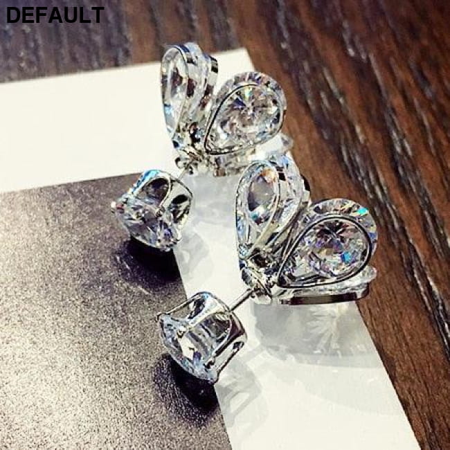 AAA Cubic Zircon Crystal Front Back Double Sided Stud Sterling Silver Earrings