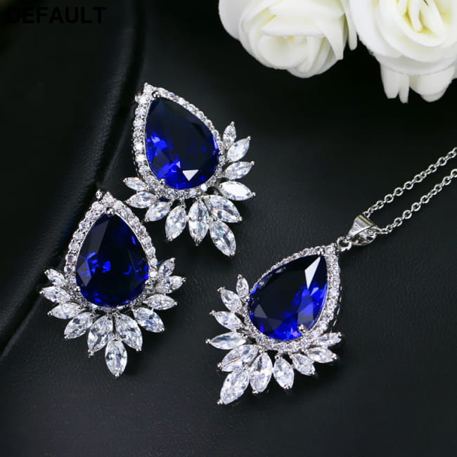 AAA jewelry chain bridal banquet dinner Set Bule Sterling Silver Necklace Sets Necklaces