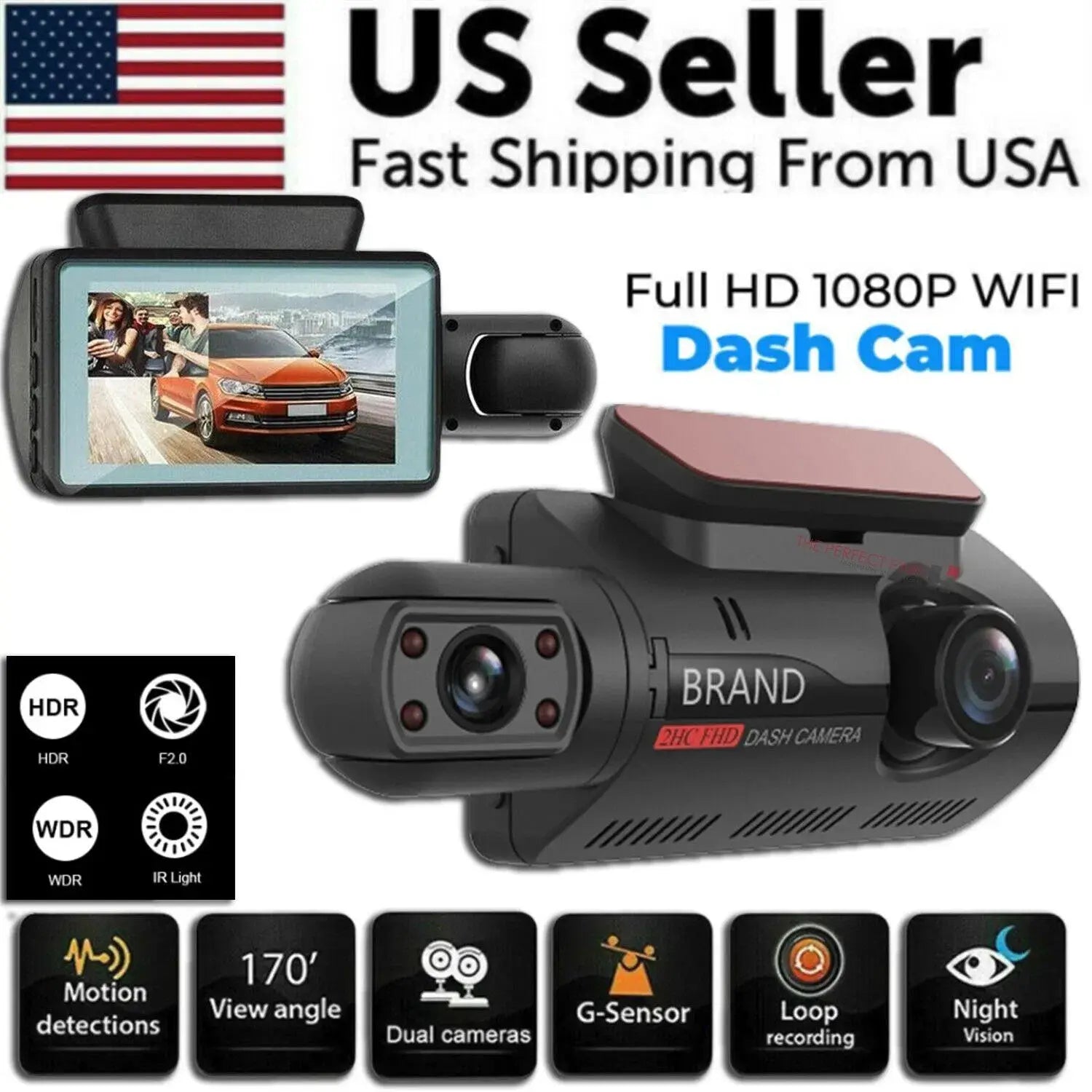1080P Dual Lens Car DVR Dash Cam Video Recorder G-Sensor