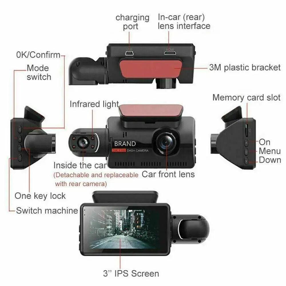 1080P Dual Lens Car DVR Dash Cam Video Recorder G-Sensor