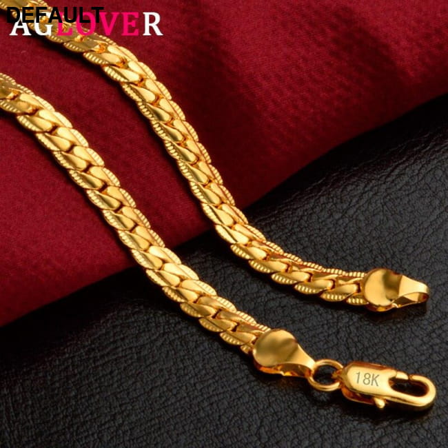 AGLOVER 925 Sterling Silver 20 Inch 18k Gold 6mm Full Necklaces Jewelry
