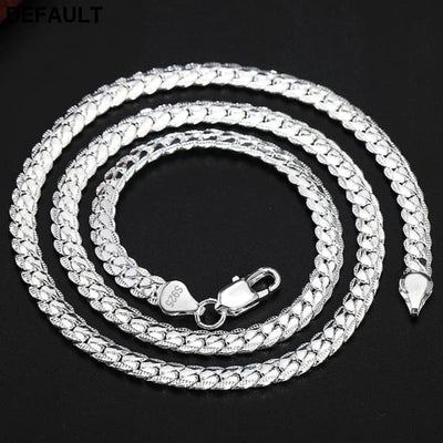 AGLOVER 925 Sterling Silver 20 Inch 18k Gold 6mm Full Sideways Chain Necklace For Women Man Fashion Jewelry Charm Gift