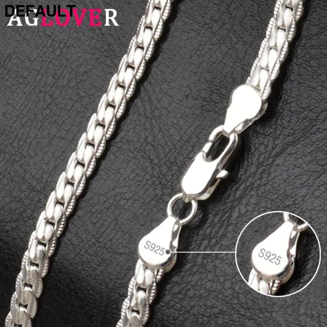 AGLOVER 925 Sterling Silver 20 Inch 18k Gold 6mm Full Sideways Chain Necklace For Women Man Fashion Jewelry Charm Gift