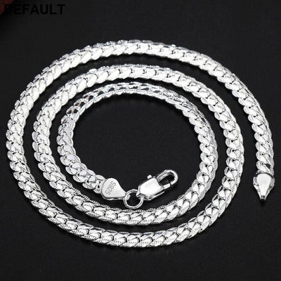 AGLOVER 925 Sterling Silver 20 Inch 18k Gold 6mm Full Sideways Chain Necklace For Women Man Fashion Jewelry Charm Gift