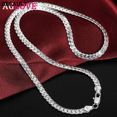 AGLOVER 925 Sterling Silver 20 Inch 18k Gold 6mm Full Sideways Chain Necklace For Women Man Fashion Jewelry Charm Gift