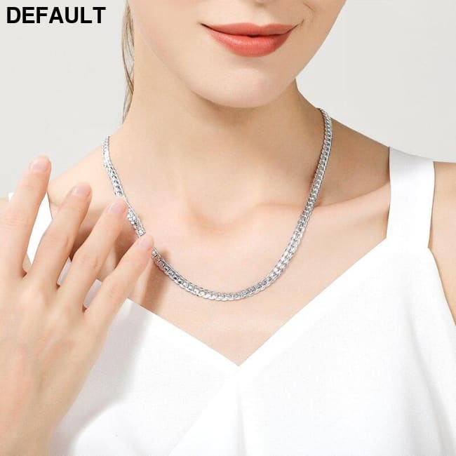 AGLOVER 925 Sterling Silver 20 Inch 18k Gold 6mm Full Sideways Chain Necklace For Women Man Fashion Jewelry Charm Gift