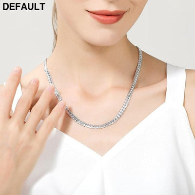 AGLOVER 925 Sterling Silver 20 Inch 18k Gold 6mm Full Sideways Chain Necklace For Women Man Fashion Jewelry Charm Gift