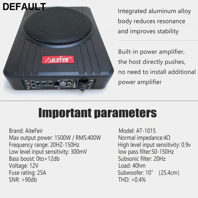 AiteFeir 10inch 1500W Universal Car Audio Active Subwoofer Speaker Maximum Power Square Ultra-Thin Auto Subwoofers &