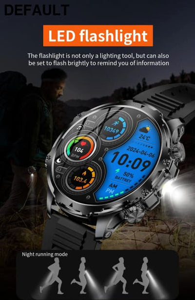 AK75 Smart Watch Flashlight Men Outdoors Sports Fitness Tracker 700mah Large Battery BT Calling LED Light Smartwatch