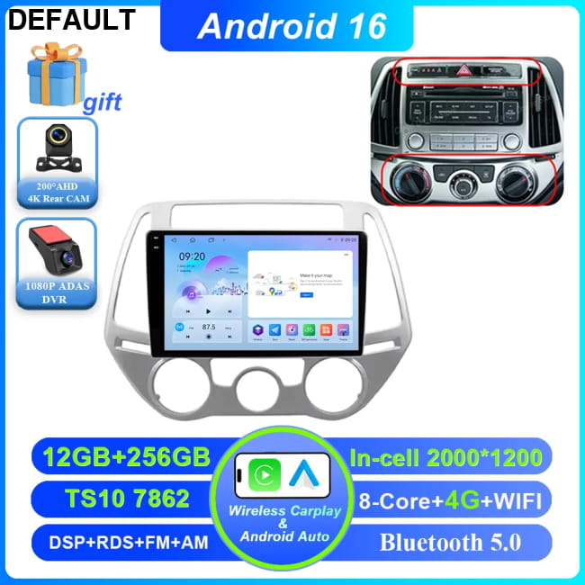Android 16 Car DVD For Hyundai I20 2010 2012 2013 2014 Auto 12-256G DVR 2K 4G GPS Players