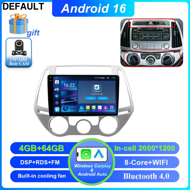 Android 16 Car DVD For Hyundai I20 2010 2012 2013 2014 Auto 4-64G CAM 2K