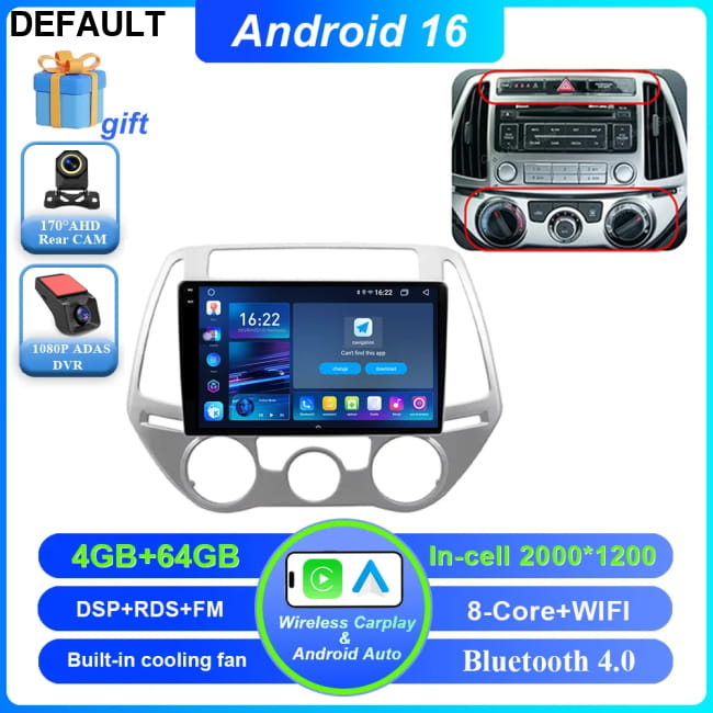 Android 16 Car DVD For Hyundai I20 2010 2012 2013 2014 Auto 4-64G DVR 2K GPS Players