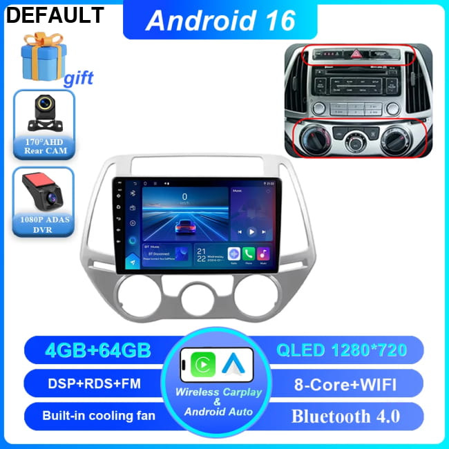 Android 16 Car DVD For Hyundai I20 2010 2012 2013 2014 Auto 4-64G DVR