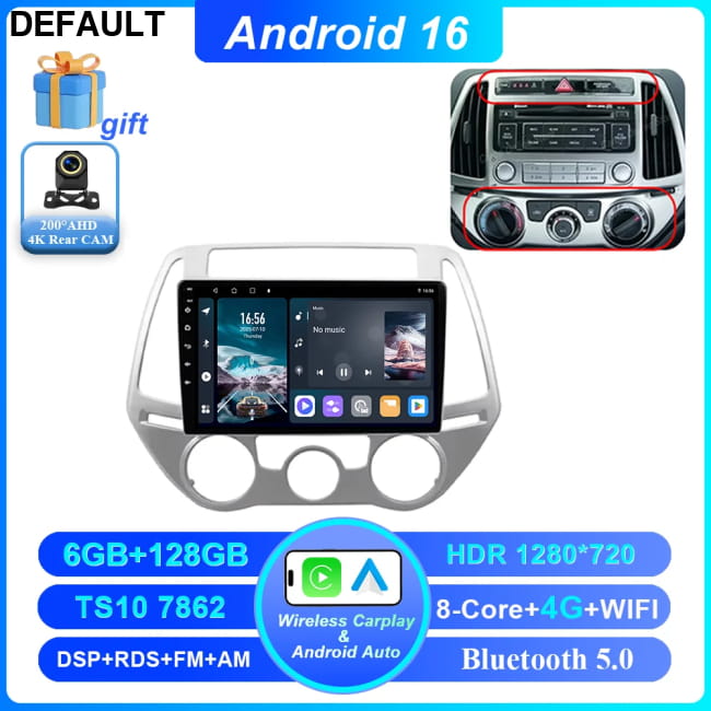Android 16 Car DVD For Hyundai I20 2010 2012 2013 2014 Auto 6-128G CAM 4G GPS Players