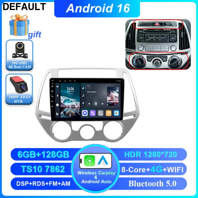 Android 16 Car DVD For Hyundai I20 2010 2012 2013 2014 Auto 6-128G DVR 4G