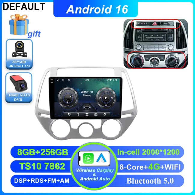 Android 16 Car DVD For Hyundai I20 2010 2012 2013 2014 Auto 8-256G DVR 2K 4G GPS Players