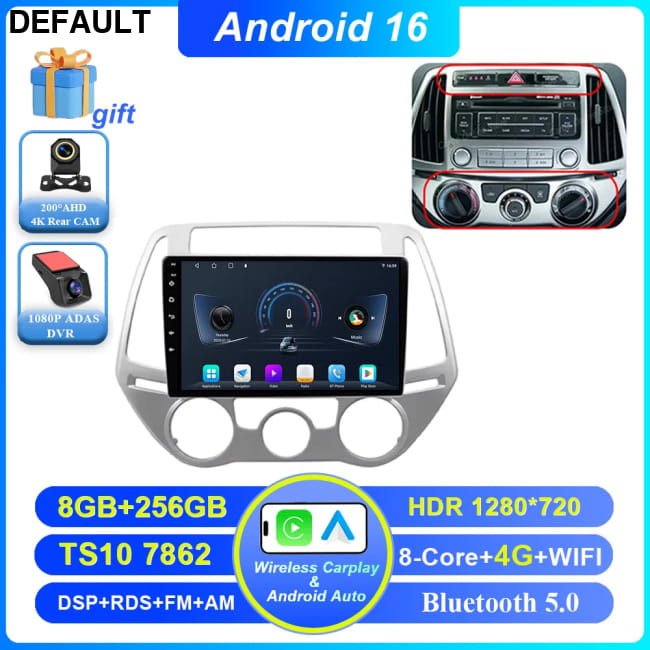 Android 16 Car DVD For Hyundai I20 2010 2012 2013 2014 Auto 8-256G DVR 4G