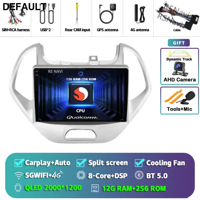 Android 16 Carplay Auto Car Radio For Ford FIGO KA 2K 12G-256G CAM Audio Receiver Components