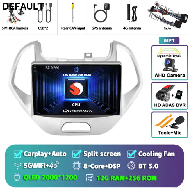 Android 16 Carplay Auto Car Radio For Ford FIGO KA 2K 12G-256G CAM DVR Audio Receiver Components