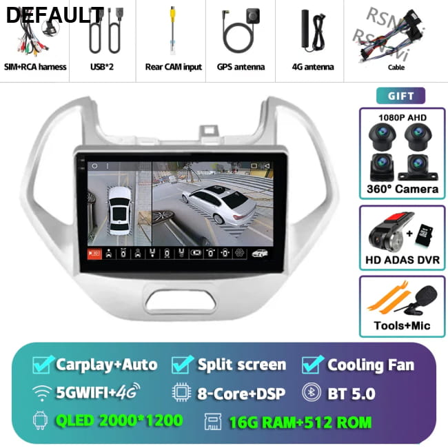 Android 16 Carplay Auto Car Radio For Ford FIGO KA 2K 16G 512G 360 DVR Audio Receiver Components