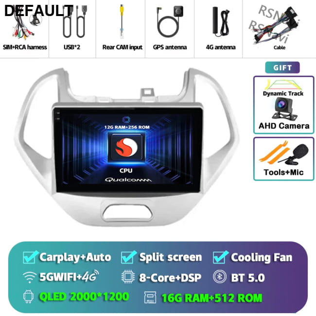Android 16 Carplay Auto Car Radio For Ford FIGO KA 2K 16G 512G CAM Audio Receiver Components