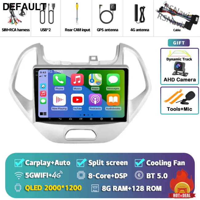 Android 16 Carplay Auto Car Radio For Ford FIGO KA 2K 8G-128G CAM Audio Receiver Components