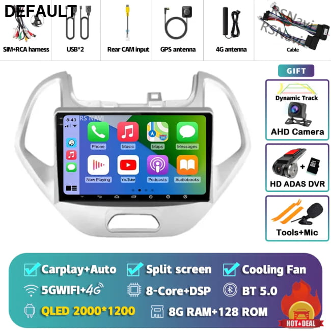 Android 16 Carplay Auto Car Radio For Ford FIGO KA 2K 8G-128G CAM DVR Audio Receiver Components