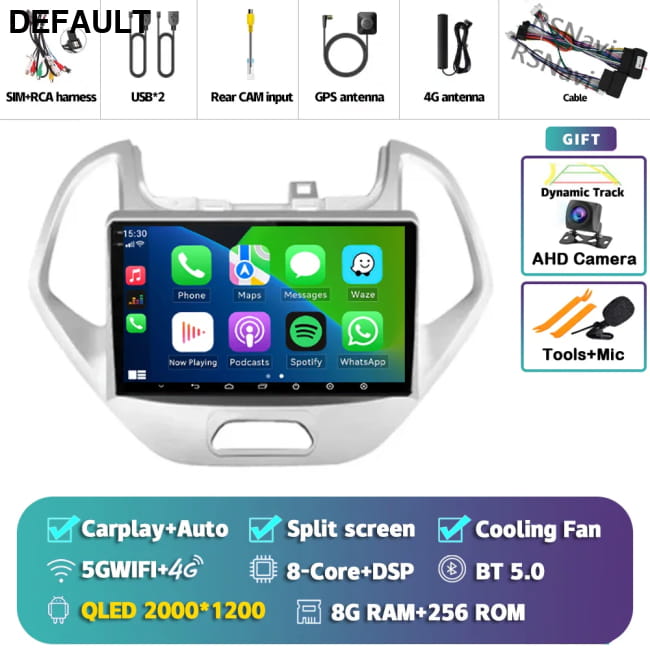 Android 16 Carplay Auto Car Radio For Ford FIGO KA 2K 8G-256G CAM Audio Receiver Components