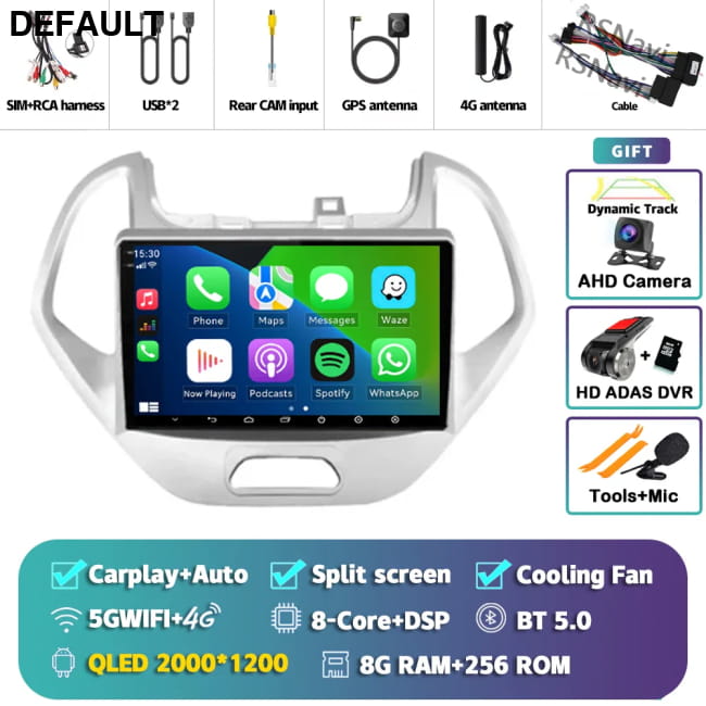 Android 16 Carplay Auto Car Radio For Ford FIGO KA 2K 8G-256G CAM DVR Audio Receiver Components