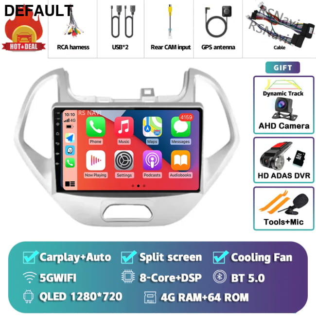 Android 16 Carplay Auto Car Radio For Ford FIGO KA 4G-64G CAM DVR Audio Receiver Components