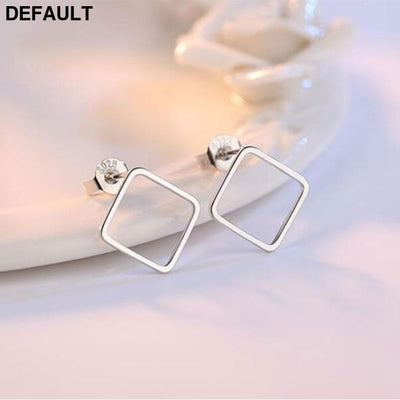 ANENJERY 925 Sterling Silver Simple Geometric Circle Square Triangle Stud Earrings For Women Gift Oorbellen S-E535