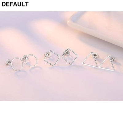 ANENJERY 925 Sterling Silver Simple Geometric Circle Square Triangle Stud Earrings For Women Gift Oorbellen S-E535