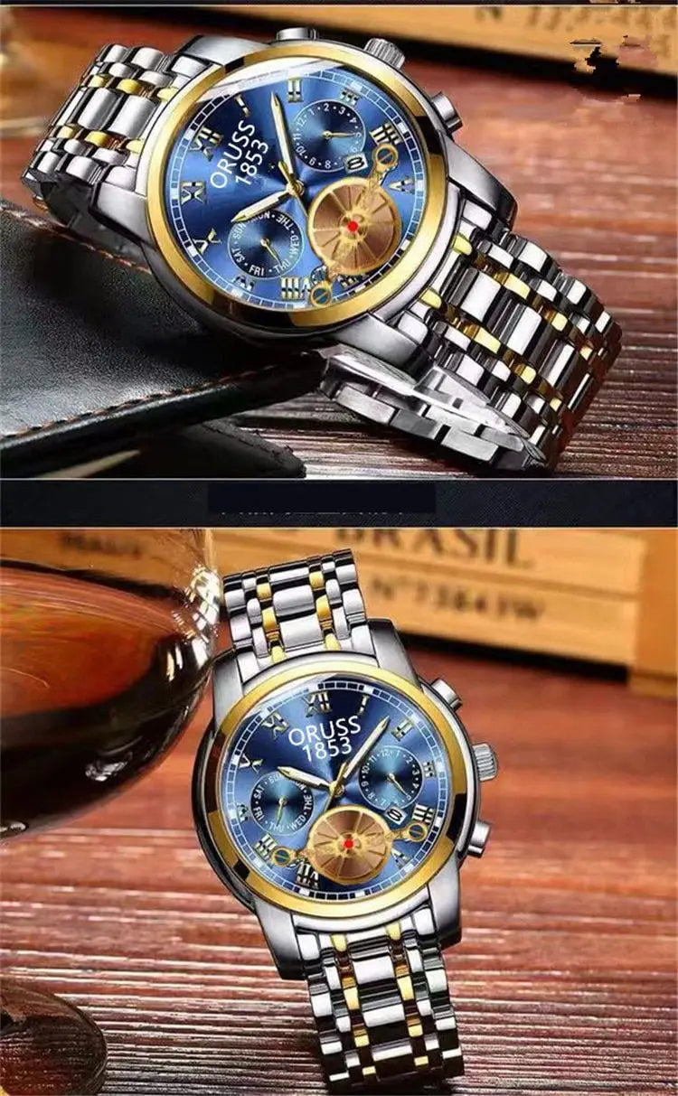 Automatic Movement Luminous Sports Waterproof Quartz Watch round Pointer Glass Calendar Business Men